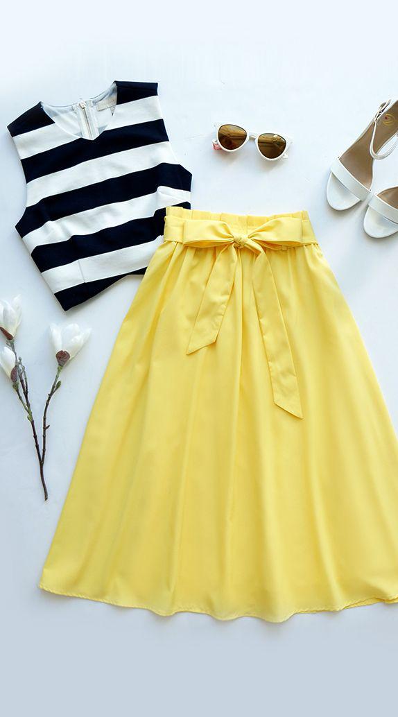 Summer wedding guest dresses 2018 : Do Or Tie Canary Yellow Midi Skirt