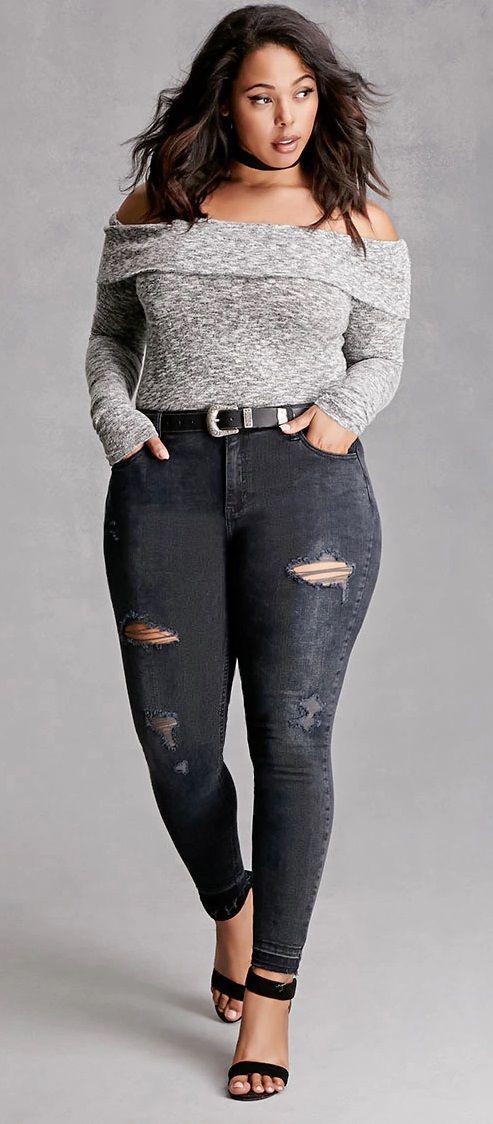 Outfits For Curvy Women Plus Size Mid Rise Jeans On