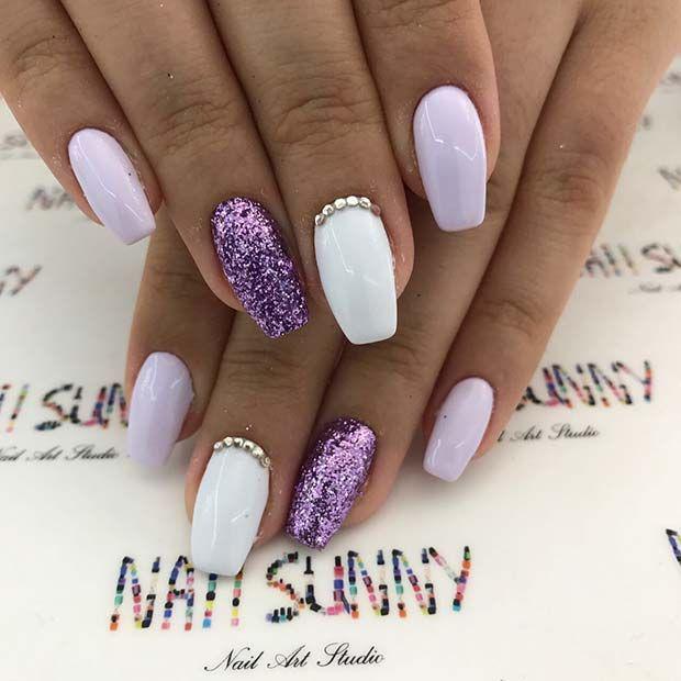 Vibrant Purple Glitter Nails… on Stylevore