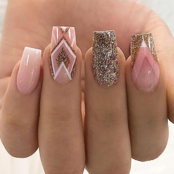 Soft Pink Gold Glitter Ombre and Geometric Designs