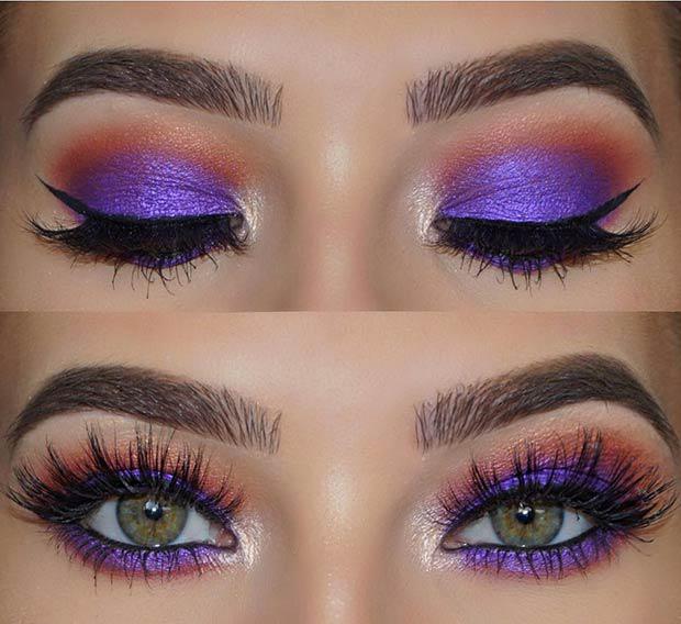 PURPLE AND ORANGE EYES MAKEUP