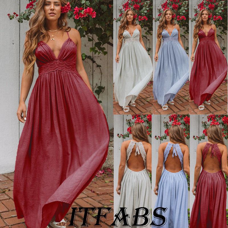 ITFABS Women’s BOHO Long Maxi Evening Cocktail Party Summer Beach Dress ...