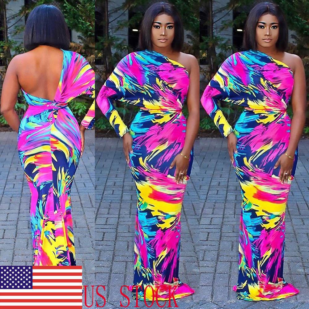 US Women Summer Long Maxi Dress Floral Bodycon Evening Party Cocktail ...