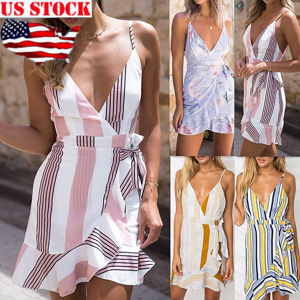 Women Summer Ruffle Beach Casual Party Evening Dresses Cocktail Short Mini Dress: Cocktail Mini Dress  