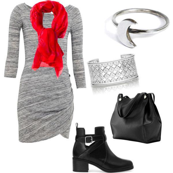 Winter Outfit IdeasGrey, Red, Black: 