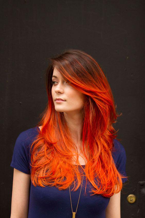 Auburn to Orange Gradient Ombré Flame Hair: 