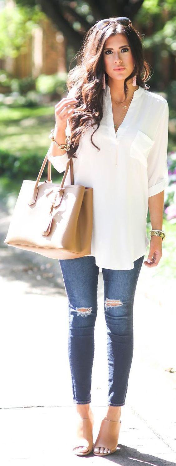 Casual Summer Look For Office - White Shirt & Blue Jeans: Blue Jeans  