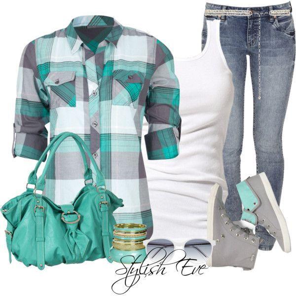 Plaid print shirt, skinny jeans, white tank top, light grey high-top trainers: 