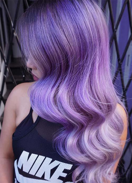 Retro Purple Gradient Curls: Purple Hairstyles For Long Hairs  
