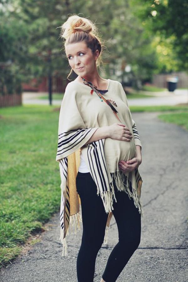 Ponchos in Plain Cream, White Sleeveless Vest and Skinny Black Leggings: 