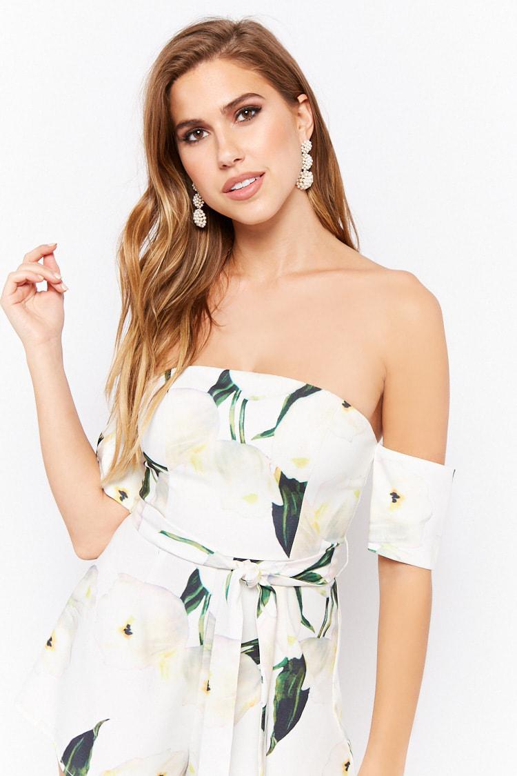 Off-the-Shoulder Floral Romper: Off Shoulder  