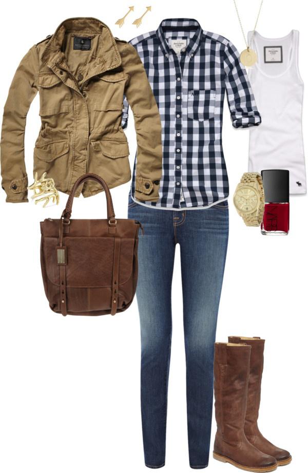 Plaid shirt, khaki jacket and tank: 