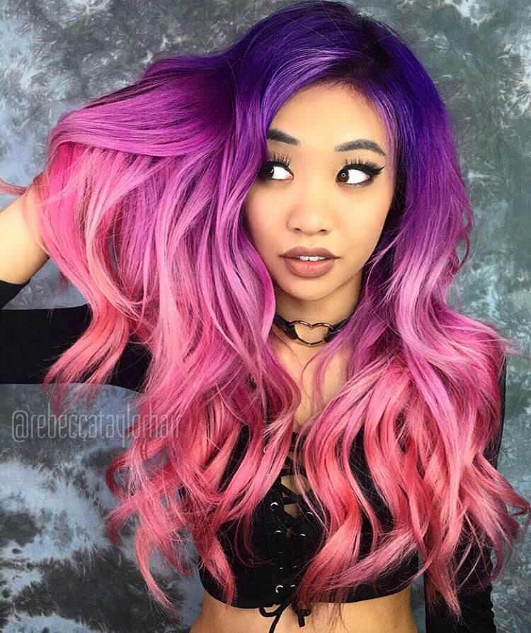 Purple and Pink Ombre Waves Hairstyle For Black Girls: Purple Hairstyles For Long Hairs  