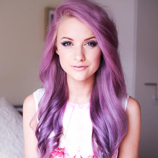 Straight and Curled Purple Hairstyle on Stylevore