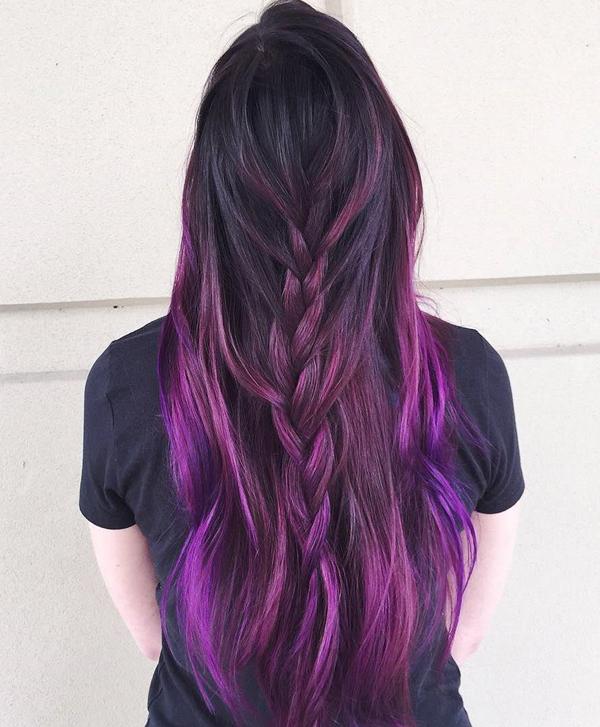 Dark Purple Highlights On Long Hairs | Trending Hairstyle 2022 on Stylevore