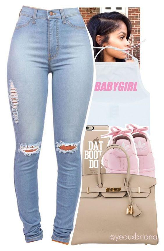 This outfit featuring adidas, Casetify, Herm women's clothing, women's fashion, women,: Slim-Fit Pants,  Plus size outfit,  Polyvore outfits  