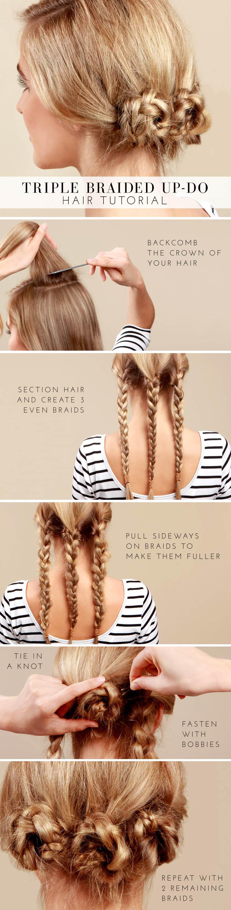 Triple Braided Updo Hairstyle Tutorial: 