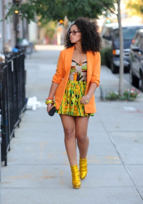 Orange color midis with matching blazer over it are in vague these days among African women.: Orange Suits  