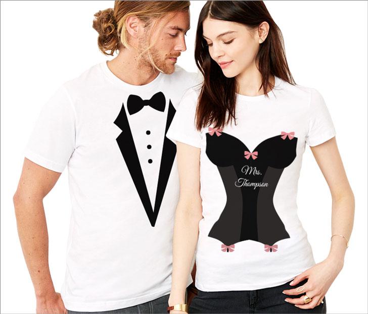 Groom Tuxedo & Bride Corset Couples Shirts- Wearing matching outfit is the perfect way to show love to your partner...: 