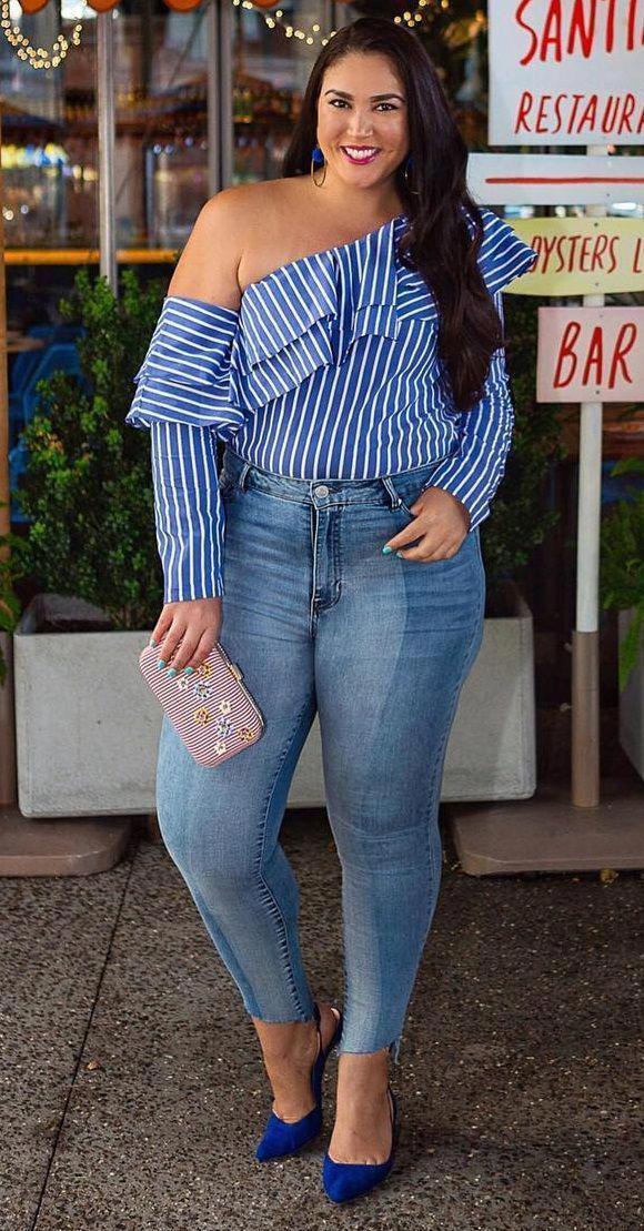 Plus Size Fashion for Women - Plus Size Outfits: black girls jeans outfit,  Plus size outfit,  Black Girl Plus Size Outfit,  Chubby Girl attire  