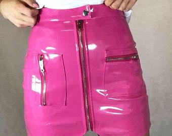 Hot pink pvc zipper skirt