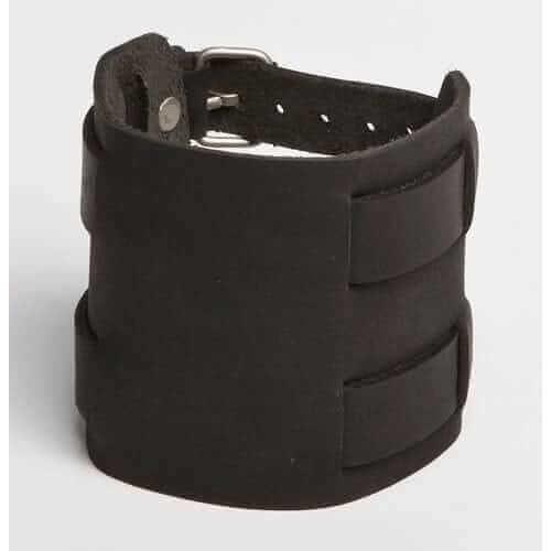 DOUBLE OVERPASS | Black or Brown Leather Wristband: black leather wristband,  stylish black leather wristband  