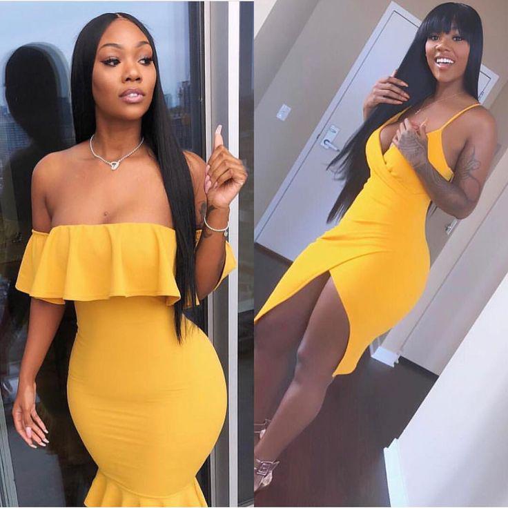Casual wear, Pencil skirt - dress, wig, fashion, clothing: Black girls,  yellow outfit,  Party Dresses  