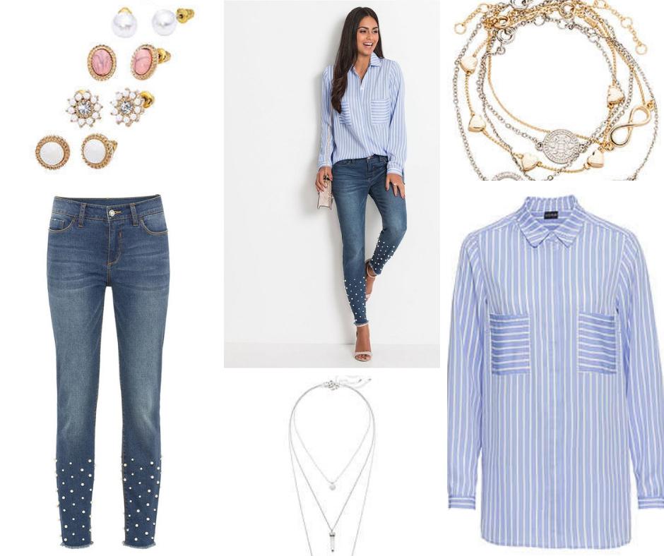 Jeans with pearls: 