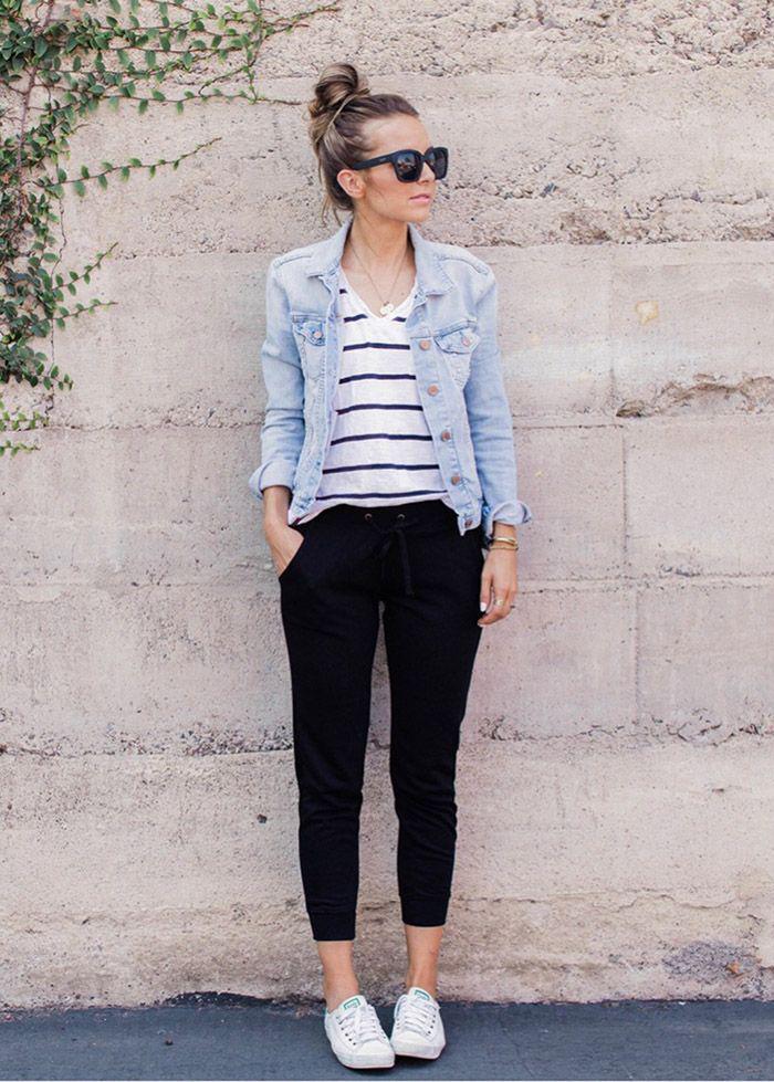 Black striped shirt, Black Jeans Slim-fit pants: Jeans Outfit,  Denim jacket,  Jeans For Girls  