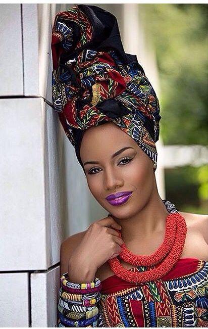 African wax prints. Black Girls Head tie, African art: 