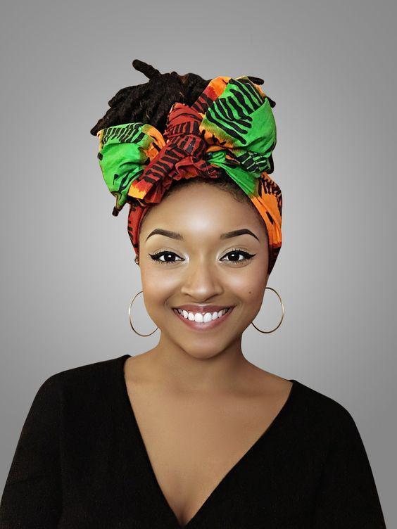 African wax prints. Black Girls Head tie, Kente cloth: 