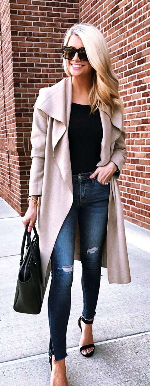 Casual outfits Trench coat, Polo coat: Girls Work Outfit,  Wool Coat,  swing coat,  beige coat  