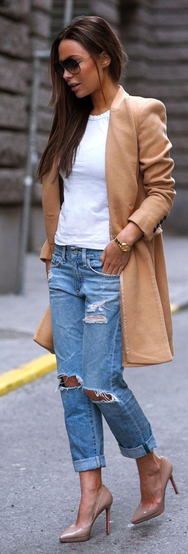 Casual outfits Polo coat, Trench coat: Ripped Jeans,  Slim-Fit Pants,  shirts,  Girls Work Outfit,  Camel coat,  Brown Trench Coat,  Wool Coat,  Brown Coat  