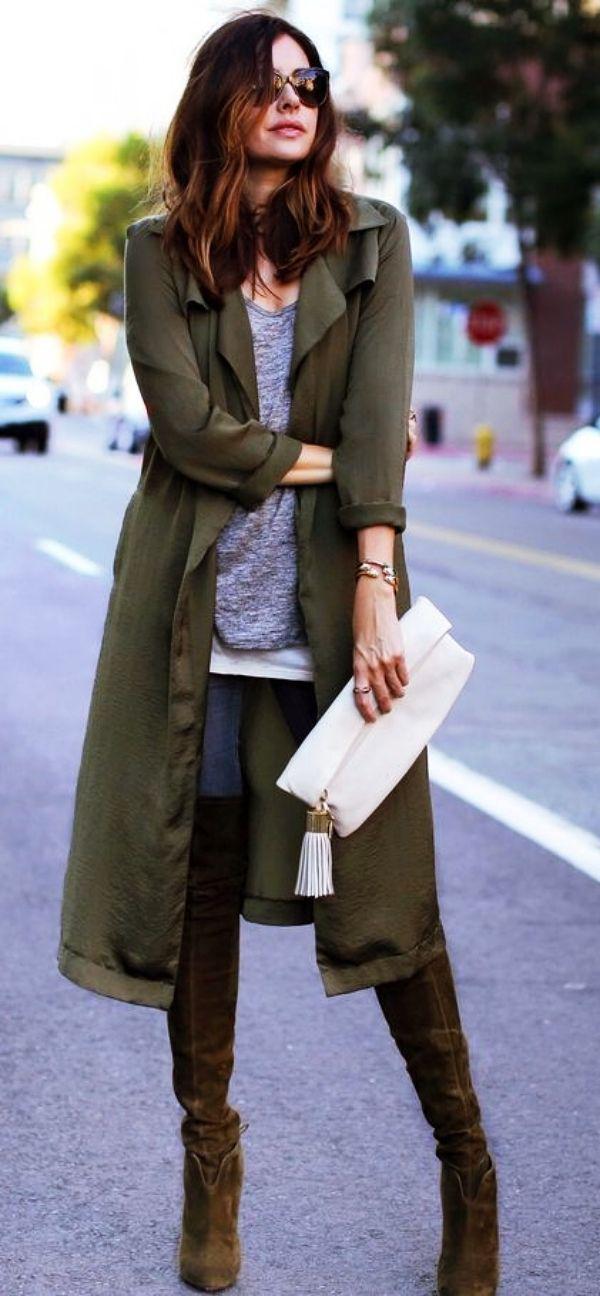 long trench coat. Casual outfits Knee-high boot, Over-the-knee boot: Girls Work Outfit,  Boot Outfits,  Wool Coat,  swing coat,  beige coat  