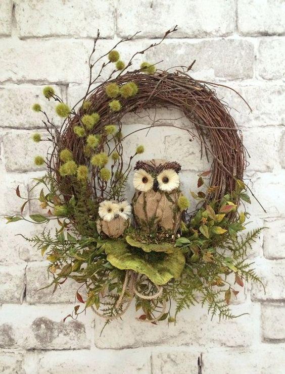 Owl wreath, Hessian fabric: Hessian fabric,  Door Wreaths,  Autumn wreaths,  Fall Wreaths  