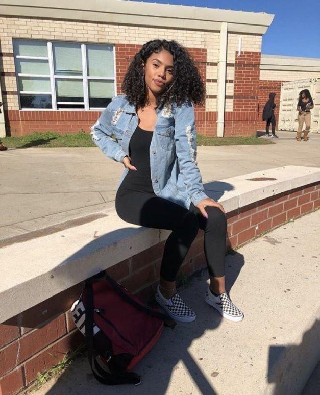 Her black girl magic really stands out in her laid-back school outfit, rocking a denim layer!: School Outfit,  Casual Outfits,  Fashion outfits,  Stage clothes  