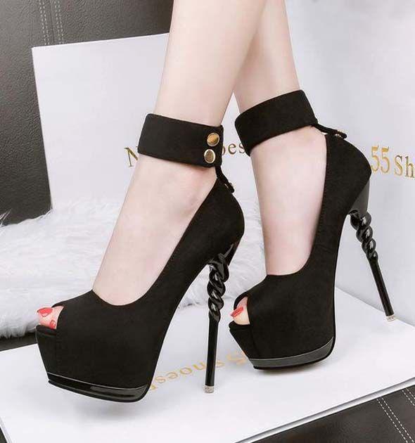 Black 7' High Heel Ankle Strap Patent Leather Sexy Shoes. Ankle Band Wrap Peep Toe High Heels: High-Heeled Shoe,  Court shoe,  Stiletto heel,  High Heel Ideas,  Best Stilettos Ideas,  Peep-Toe Shoe,  Platform shoe  