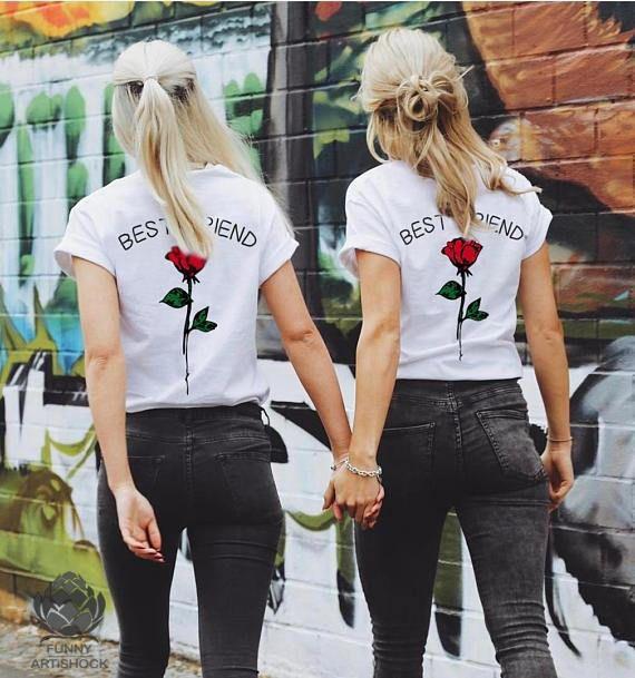 Best Friend Shirts, Matching outfit Printed T-shirt, Casual wear: Best Friends Matching Outfits,  Printed T-Shirt,  T-Shirt Outfit,  Couple Shirts,  shirts,  Shirts Friends,  Besties outfits,  Rose  