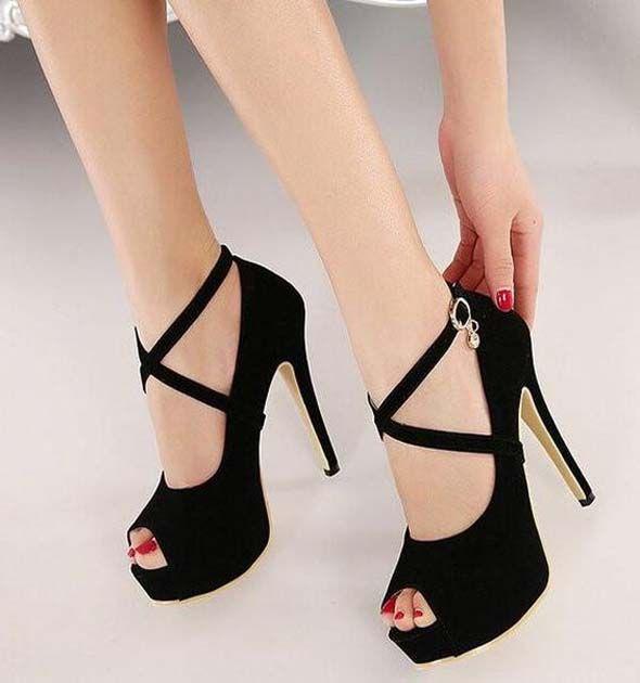 High Heel Pumps. Black Straps Acrossed Ankle Buckle Sandals: High-Heeled Shoe,  Court shoe,  Stiletto heel,  High Heel Ideas,  Best Stilettos Ideas,  Peep-Toe Shoe,  shoes,  Sexy Shoes  
