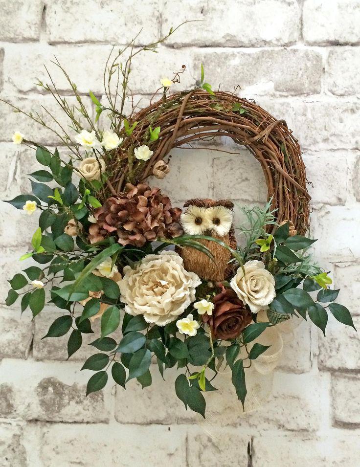 Fall owl wreath: Christmas Day,  Flower Bouquet,  Floral design,  Hessian fabric  