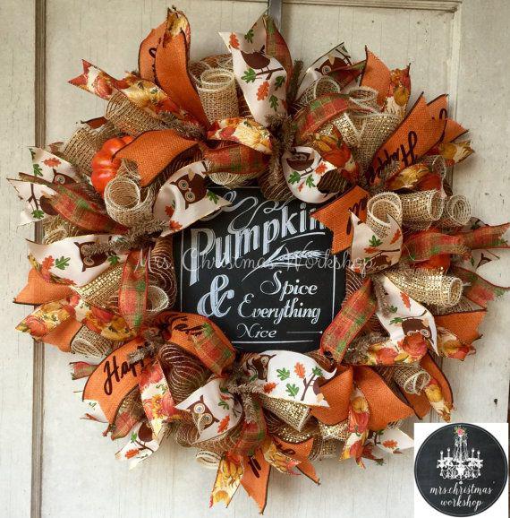 Fall ribbon wreath: Christmas Day,  Christmas decoration,  Hessian fabric,  Deco mesh,  Autumn wreaths,  mesh wreath,  Fall Wreaths,  Wreaths Fall,  Thanksgiving Wreaths  