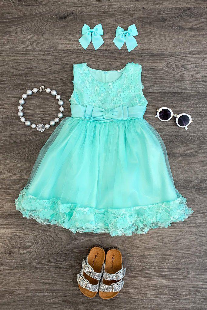 DELUXE- Mint Flower Dress: 