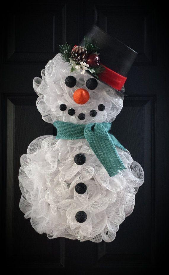Deco mesh snowman wreath: Christmas Day,  Christmas tree,  Christmas ornament,  Christmas decoration,  Hessian fabric,  Christmas Crafts,  Snowman wreath  