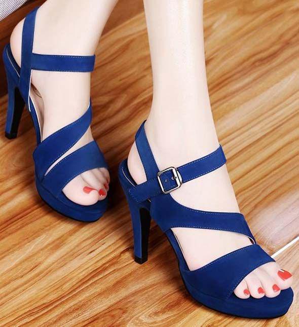 Pom Pom Navy Slippers. Elegant High Heels Strap Lace Woman Sandals |: High-Heeled Shoe,  Navy blue,  High Heel Ideas,  Best Stilettos Ideas  