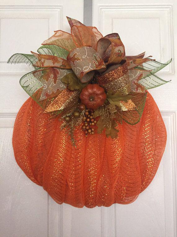Deco mesh pumpkin wreath: Christmas Day,  Christmas tree,  Christmas ornament,  Deco mesh  