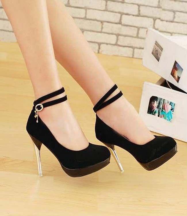 Black 7′ High Heel Ankle Strap Patent Leather Sexy Shoes Fancy High Heel Shoes For Girls 2019