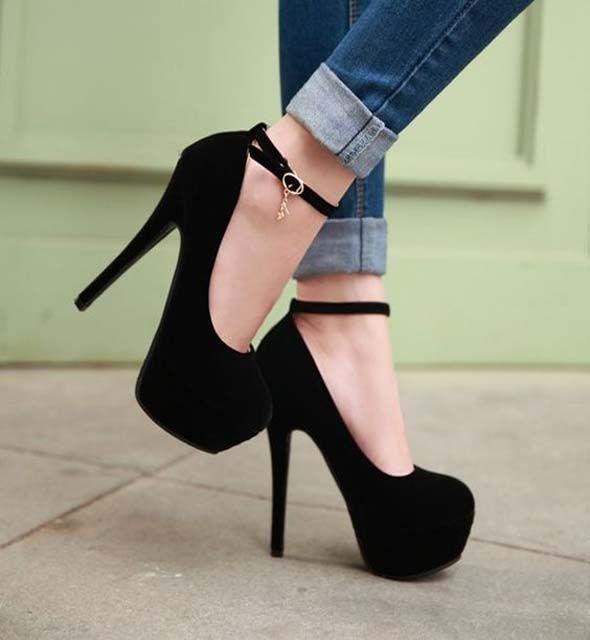 Round Toe Stiletto. Fashion Round Toe Stiletto Heels Ankle Strap Black Pumps: High-Heeled Shoe,  Court shoe,  Stiletto heel,  High Heel Ideas,  Best Stilettos Ideas,  Peep-Toe Shoe  