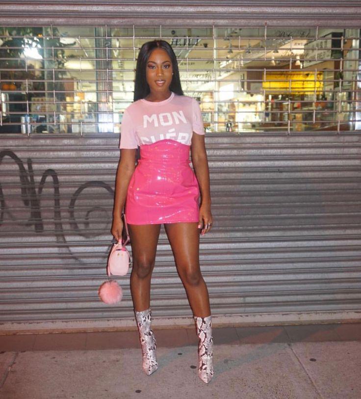 Missguided Pink Vinyl Utility High Waisted Zip Up Mini Skirt  Moda  feminina Roupas Moda