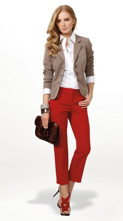 Frankie Morello Red Trousers. How to Make Pantsuits Sexier: Slim-Fit Pants,  Pant Suits,  Business casual,  Informal wear,  Red Jeans,  Red Pants,  red trousers  