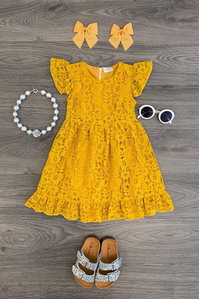 Lily Lace Dress - Mustard: 